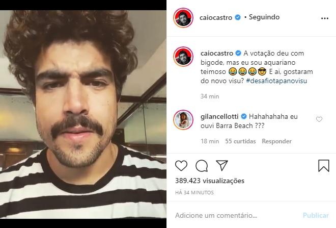 Caio Castro aparece sem barba e bigode e arranca elogios