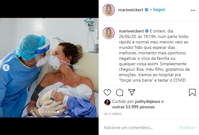 Com coronavírus, Mariana Weickert dá à luz ao segundo filho