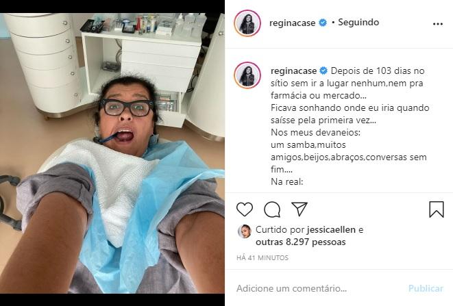 Regina Casé arranca risadas ao publicar foto no dentista