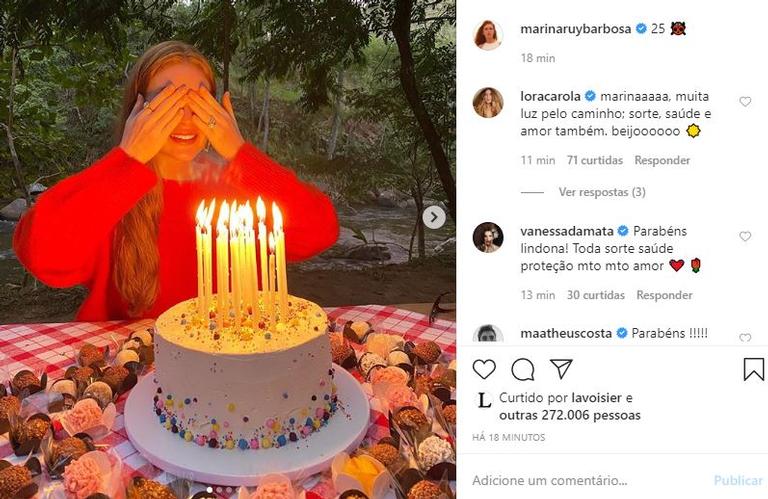 Marina Ruy Barbosa completa 25 anos e ganha bolo
