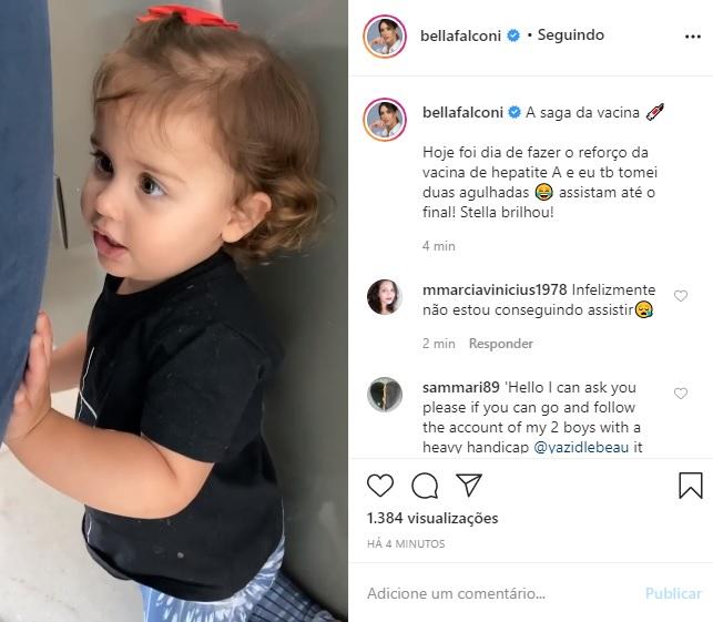 Bella Falconi mostra Stella fugindo de tomar vacina