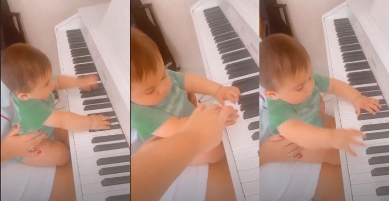 Marília Mendonça registra o filho, Léo tocando piano