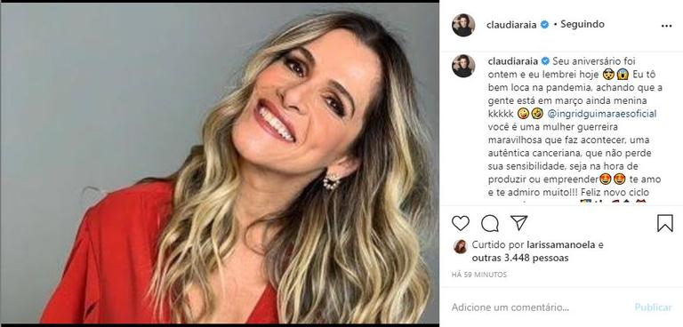 Mesmo atrasada, Claudia Raia parabeniza Ingrid Guimarães
