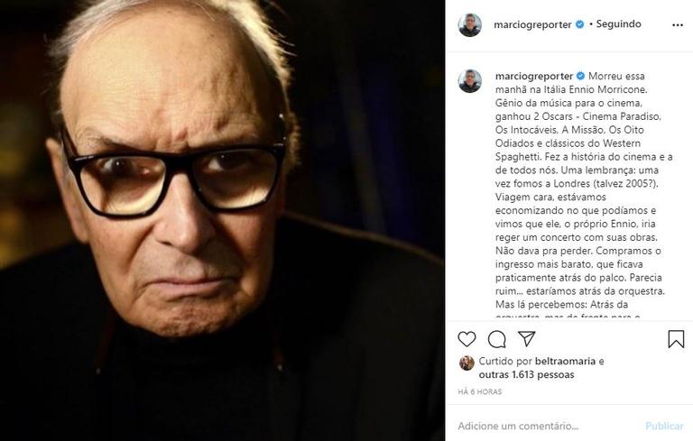 Repórter Marcio Gomes lamenta morte de Ennio Morricone 