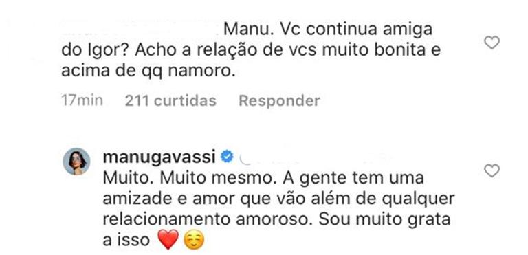 Manu Gavassi fala sobre fim do namoro com Igor Carvalho