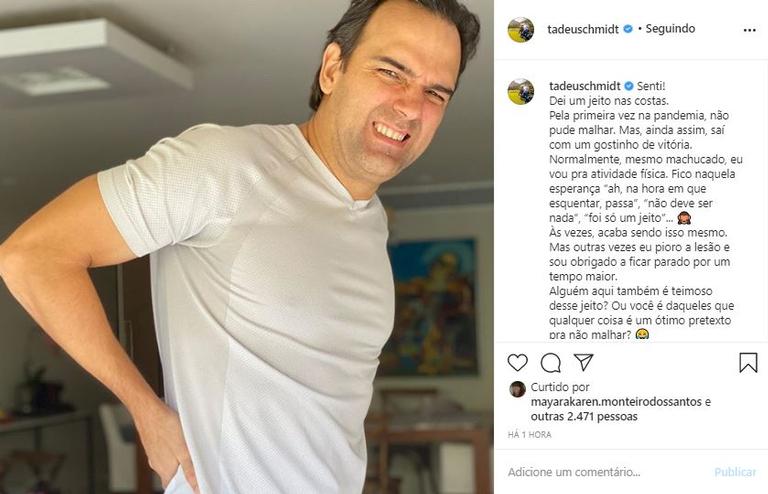 Tadeu Schmidt não faz seus exercícios por conta de lesão 