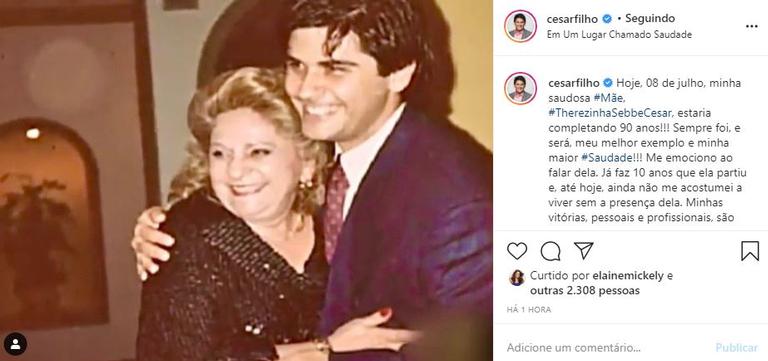 Cesar Filho relembra foto com a mãe e fala da saudade