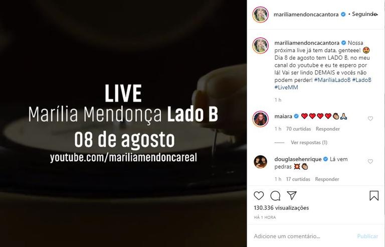 Marília Mendonça anuncia nova live e deixa fãs animados
