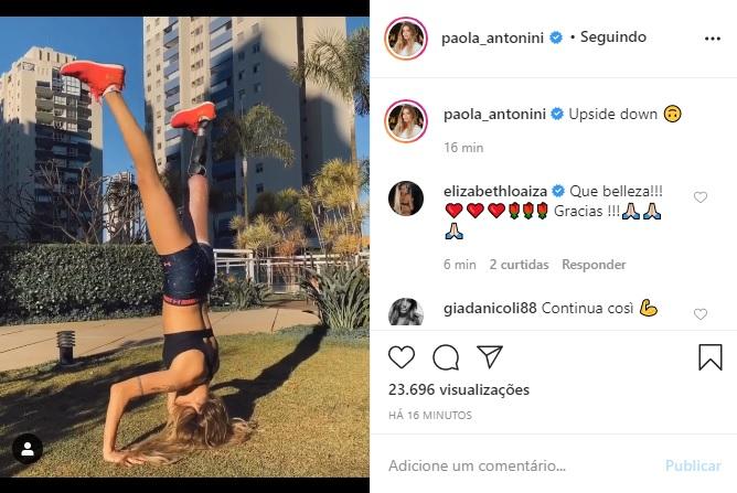 Paola Antonini surge de ponta cabeça em vídeo