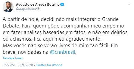 Augusto de Arruda Botelho anuncia saída do 'Grande Debate' 