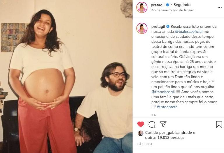 Preta Gil relembra gravidez em foto com Otávio Muller 