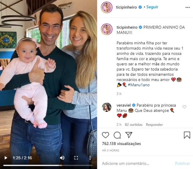 Ticiane Pinheiro parabeniza sua filha, Manuella
