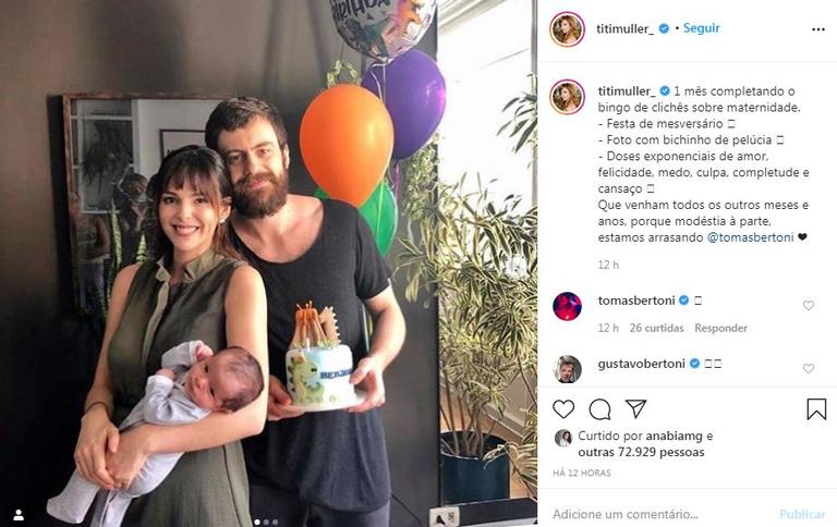 Titi Müller celebra um mês do filho Benjamin