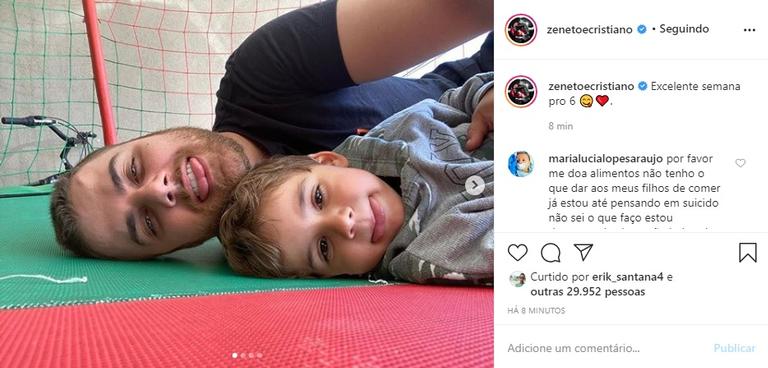 Zé Neto posta sequência de fotos fazendo careta com o filho