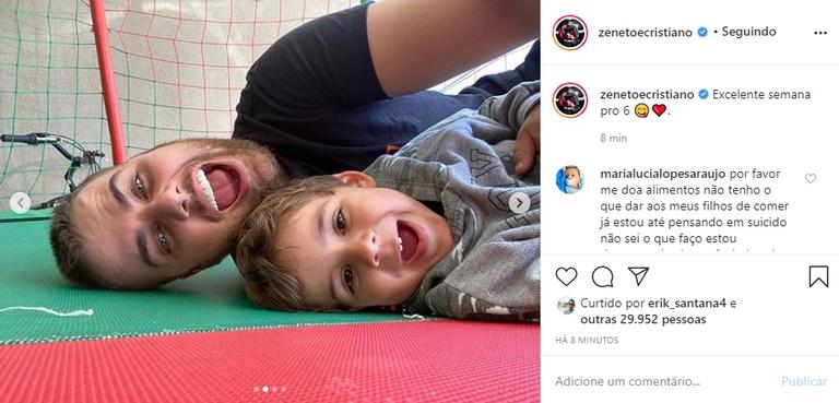 Zé Neto posta sequência de fotos fazendo careta com o filho
