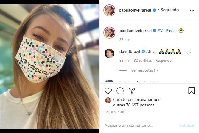Paolla Oliveira arranca elogios em foto de máscara