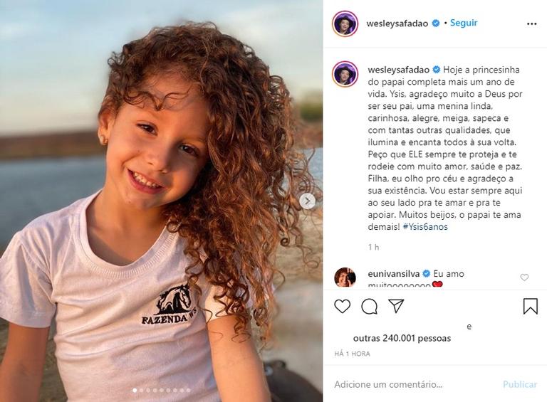 Wesley Safadão comemora os 6 anos da filha, Ysis