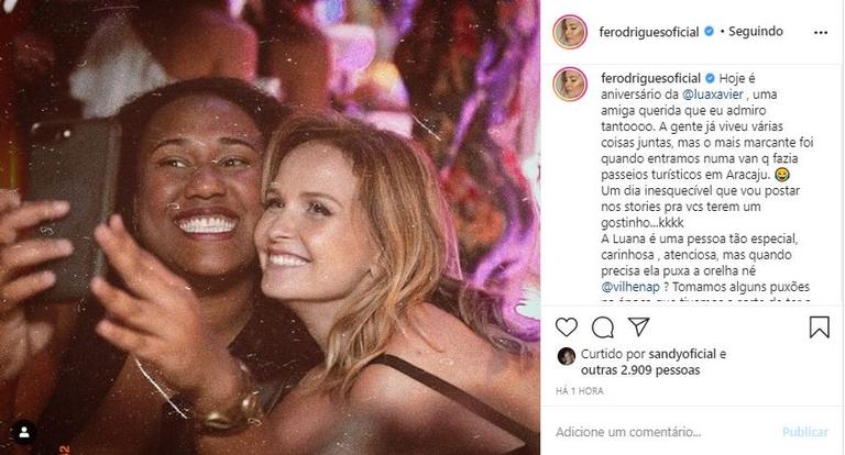 Fernanda Rodrigues parabeniza Luana Xavier com linda homenagem 