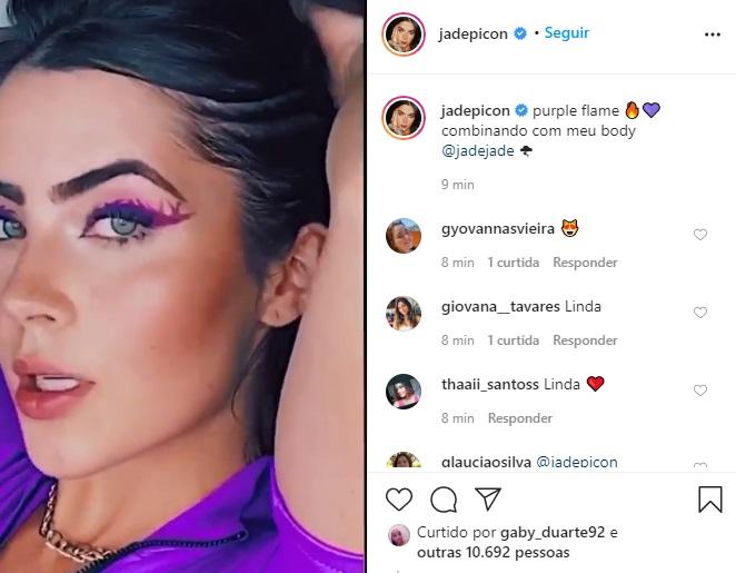 Jade Picon combina cor da maquiagem com body