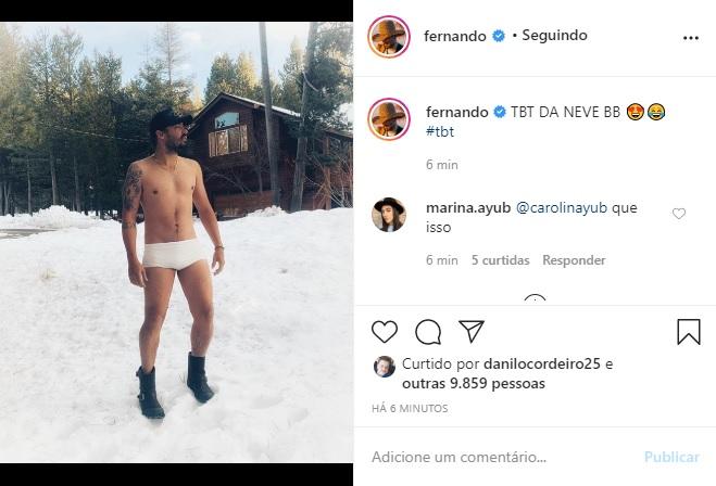 Fernado Zor relembra clique de sunga branca na neve