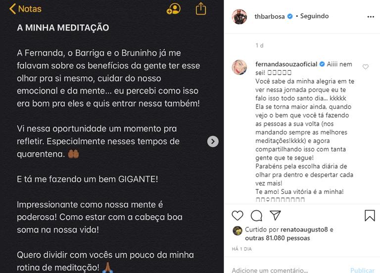 Fernanda Souza agradece homenagem de Thiaguinho e se declara