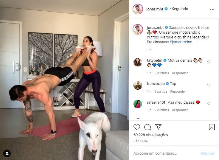 Jonas Sulzbach e Mari Gonzalez se exercitam juntos em casa