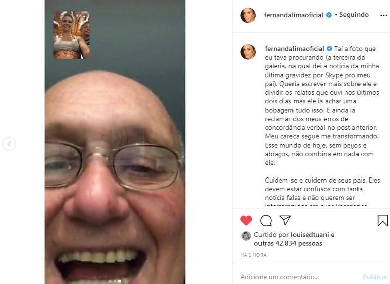 Fernanda Lima presta homenagem ao pai