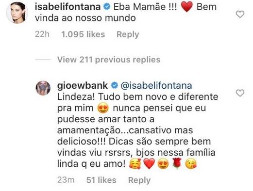 Giovanna Ewbank usa as redes para defender Isabeli Fontana