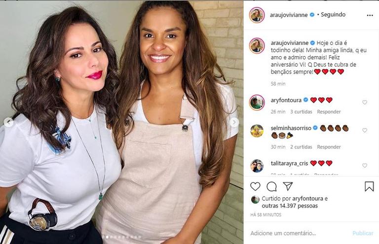 Viviane Araújo usa suas redes sociais para parabenizar amiga