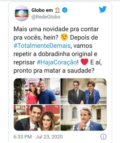 Haja Coração será reprisada na Globo