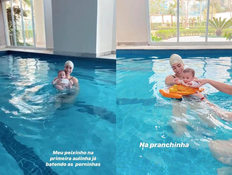 Romana Novais registra primeira aula de natação de Ravi