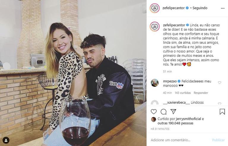 Celebrando 1 mês de namoro, Zé Felipe se declara para Virginia Fonseca