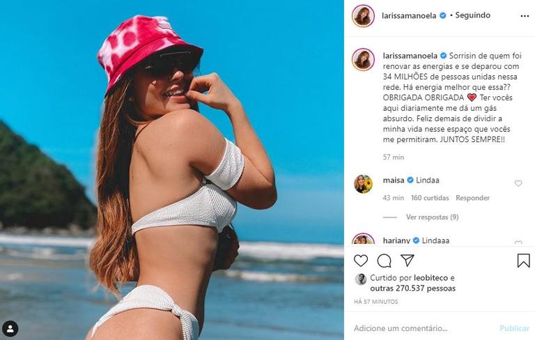 Larissa Manoela comemora marca especial no Instagram 