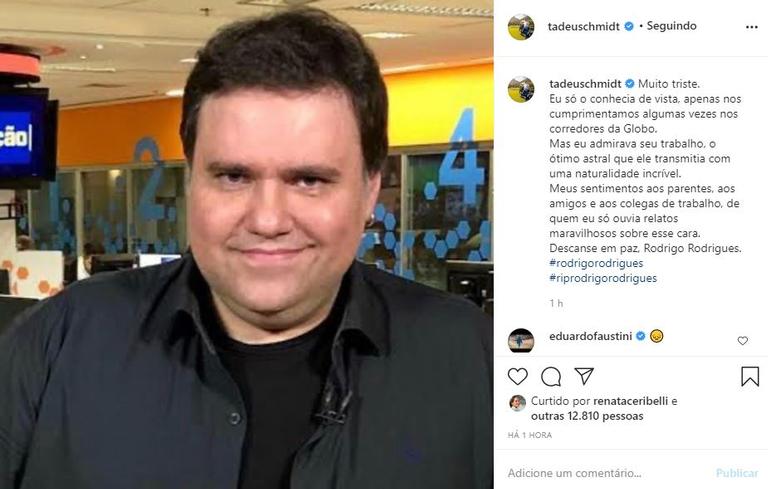 Tadeu Schmidt lamenta morte de Rodrigo Rodrigues