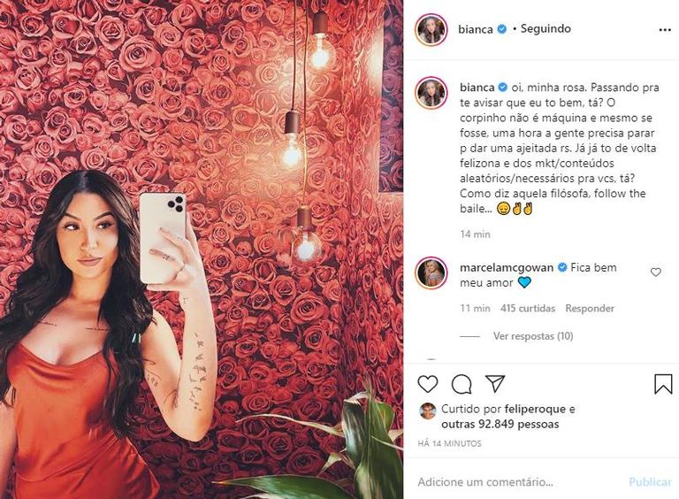 Bianca Andrade tranquiliza os fãs após internação