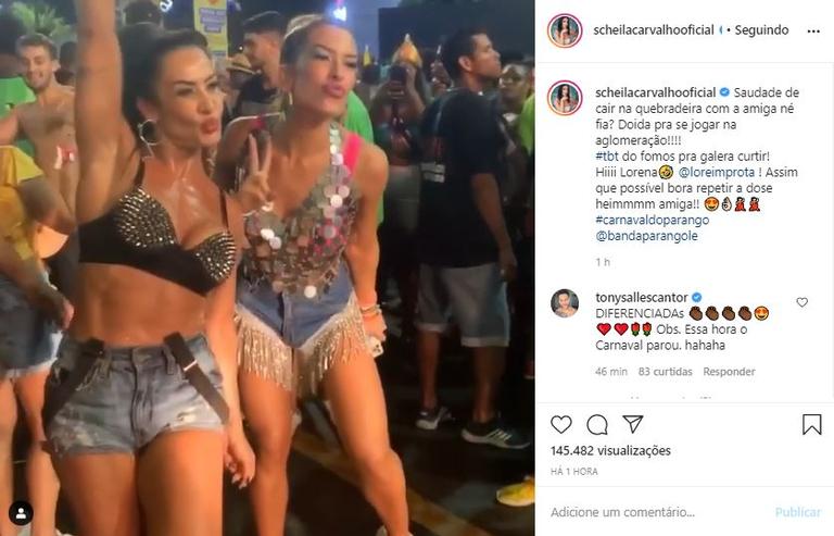 Scheila Carvalho relembra bloco de Carnaval com Lore Improta
