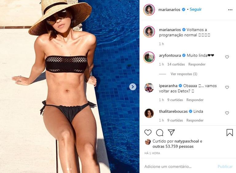 Mariana Rios posa de biquíni e chapéu em dia de sol