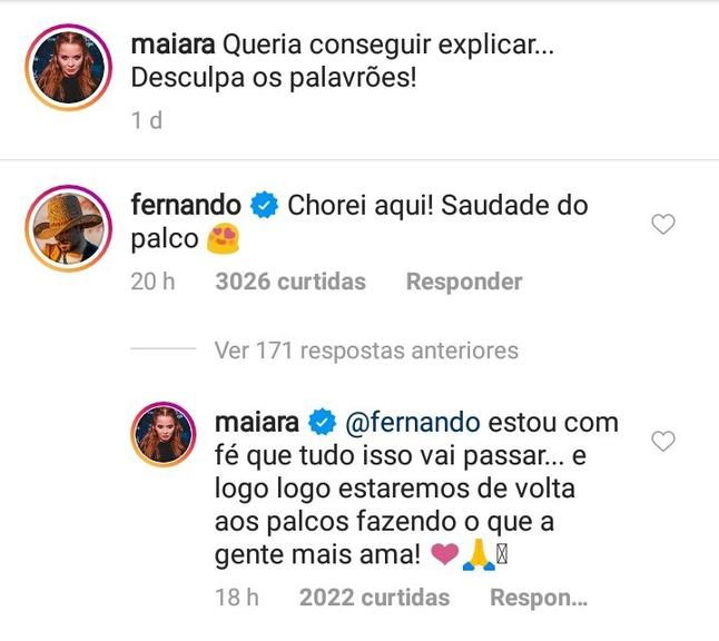 Maiara e Fernando trocam mensagens