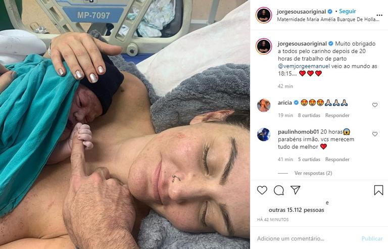 Jorge Souza exibe rostinho do filho pela primeira vez