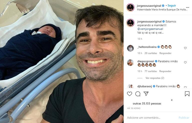  Jorge Souza se derrete ao posar com o filho recém-nascido