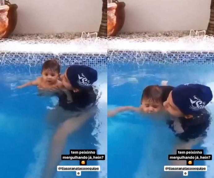 Marília Mendonça divide vídeos da aula de natação do filho