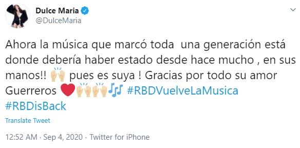 Solos de Dulce Maria no RBD se destacam após lançamento das músicas do grupo nas plataformas digitais