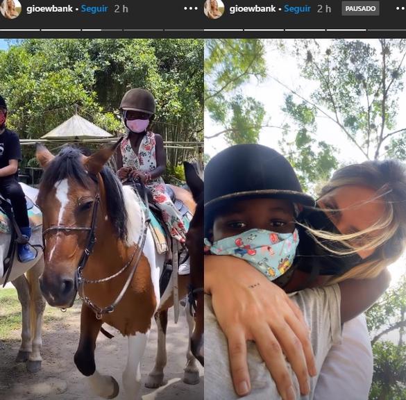 Giovanna Ewbank registra os filhos andando a cavalo