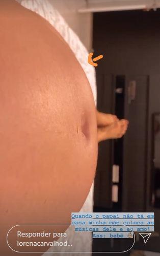 Lorena Carvalho mostra bebê se mexendo em sua barriga