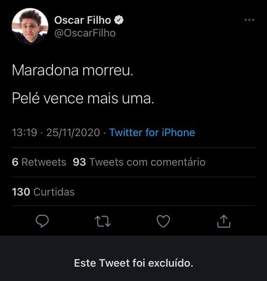 Oscar Filho faz piada com morte de Maradona