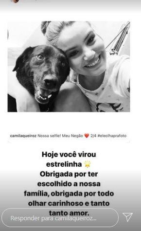 Camila Queiroz lamenta morte de cão da família