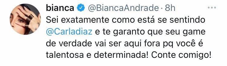 BBB21: Bianca Andrade apoia Carla Diaz após sua eliminação