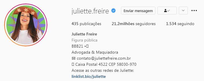 Juliette Freire se torna a terceira BBB mais seguida
