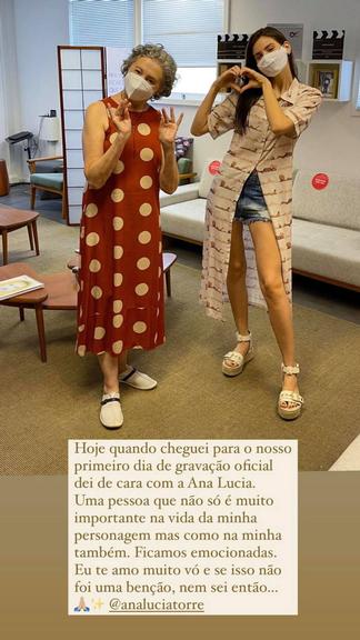 Camila Queiroz mostra reencontro com Ana Lucia Torres
