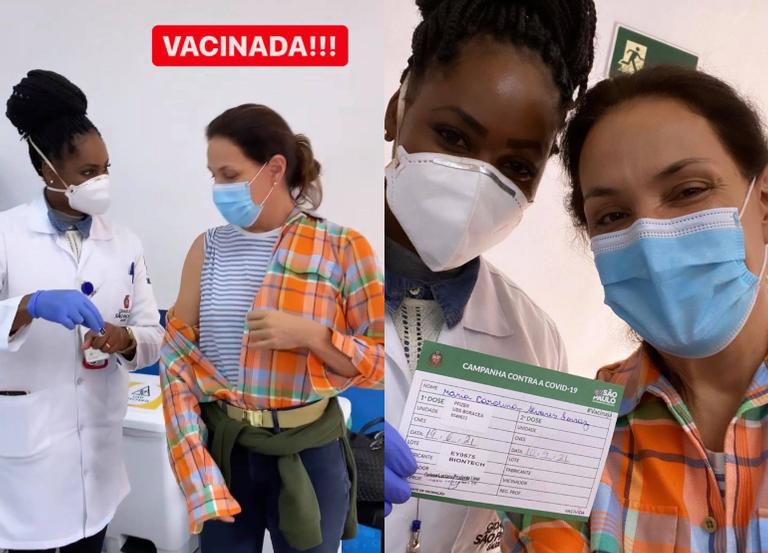 Carolina Ferraz toma a 1ª dose da vacina contra a Covid-19
